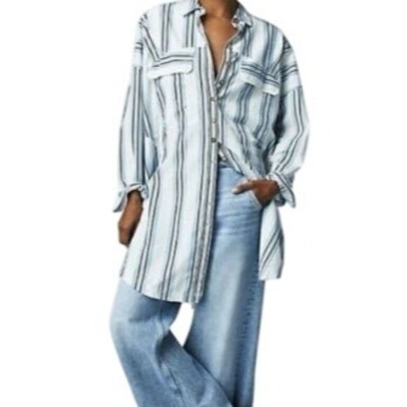We The Free Woman Shirt/Dress Stripe XL Coastal Boho Oversized Romantic Western - Picture 1 of 16